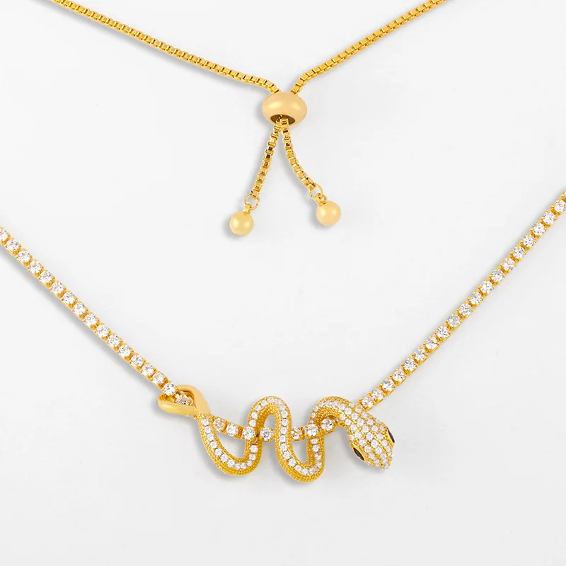 

NK-429 Latest Copper And Zirconia 18K Gold Plated Serpentine Tennis Chain Crystal Rhinestone Collar Snake Necklace, As show picture