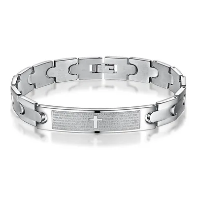 

Men Jewelry Gift Stainless Steel Cross Wrist Band Watchband Bracelet Simple Magnetic Buckle Cross Bangle Bracelet