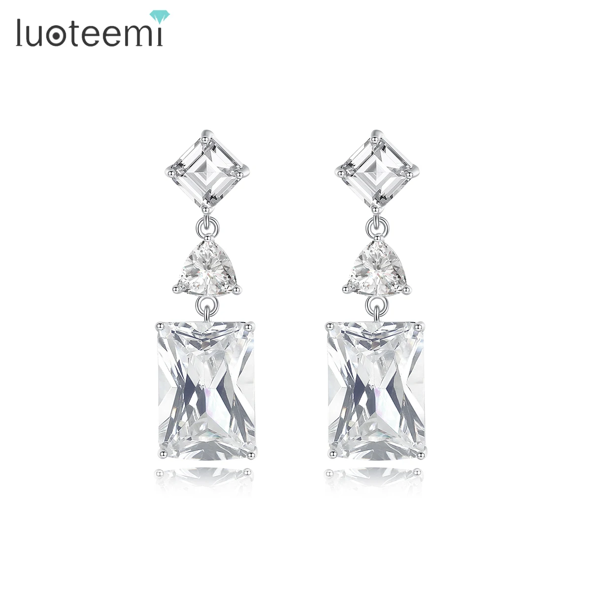 

LUOTEEMI Fashion Jewelry Zircon Wedding Earing Bridal Elegant Statement Zirconia Luxury Earring Woman