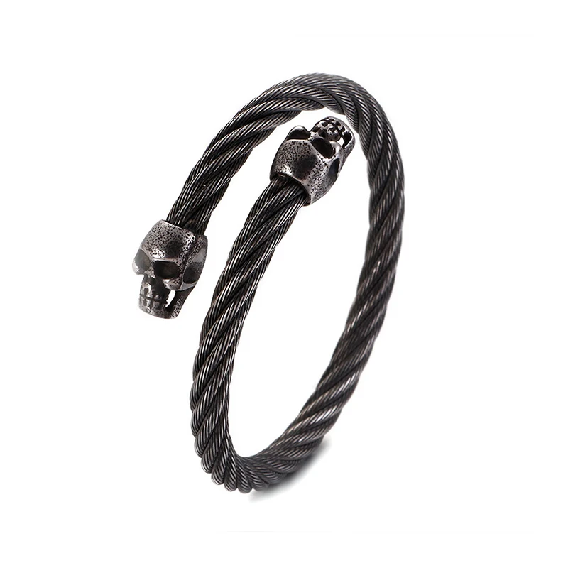 

Xuqian Open Cuff Skeleton Charm Bracelets Skull Bracelet Braided Stainless Steel Male Punk Claw Setting Excellent CN;JIA Xq