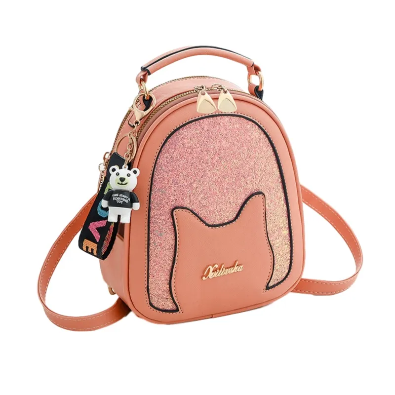 2020 new fashion girl shoulder bag Korean version of the wild sequin kitten student backpack