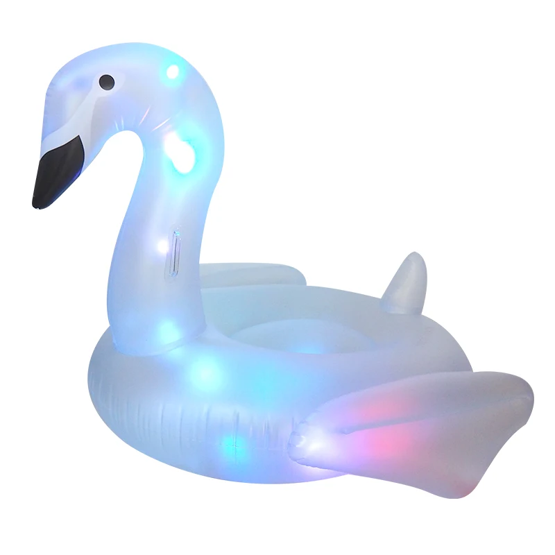 Hot sell pool float inflatable white swan shape LED inside pool lounge raft pool lounge for water party