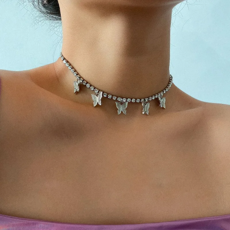 

Romantic women18k gold plated jewelry butterfly cubic rhinestone choker necklace