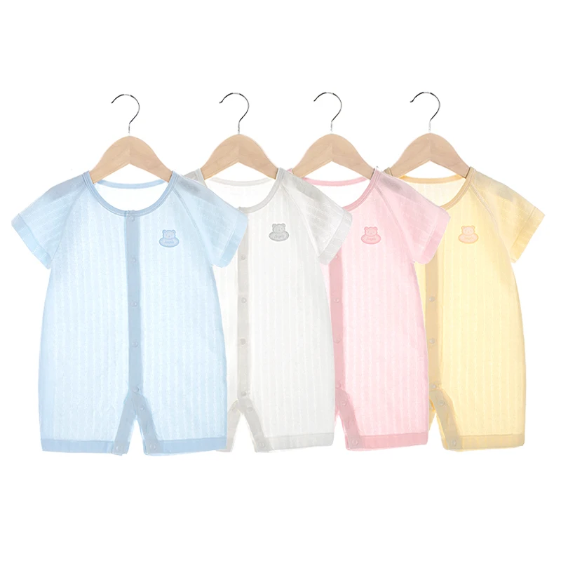 

Wholesale newborn short sleeve baby clothes summer style jumpsuit Baby organic cotton jumpsuit, Blue,pink,yellow,white