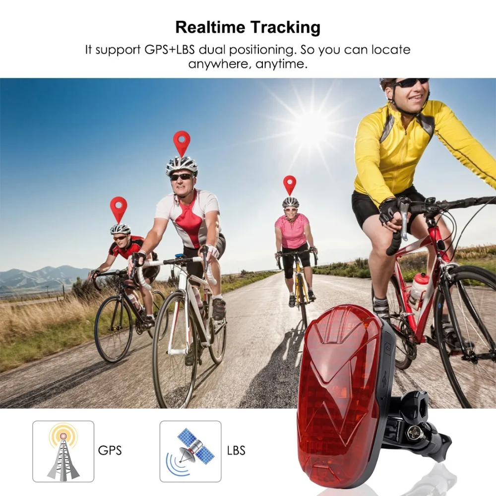 TK906 GPS Tracker Bike LED Light Hidden Design GPS Locator SOS low battery alarm Bicycle Tracking Device for Bike GPS Tracker
