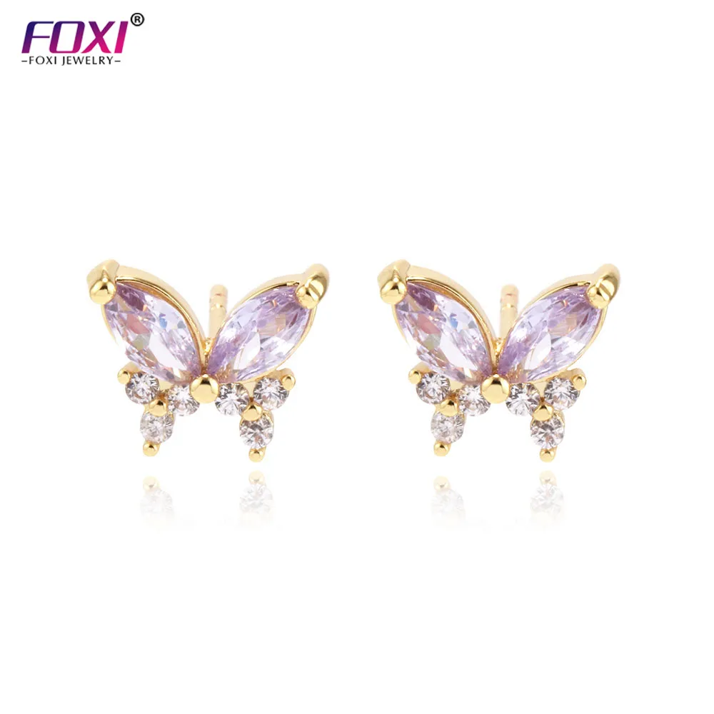 

Aros Joyas Mini Butterfly Piercing Jewelry Micro Pave Cz 18k Gold Plated Minimalist Stud Earrings