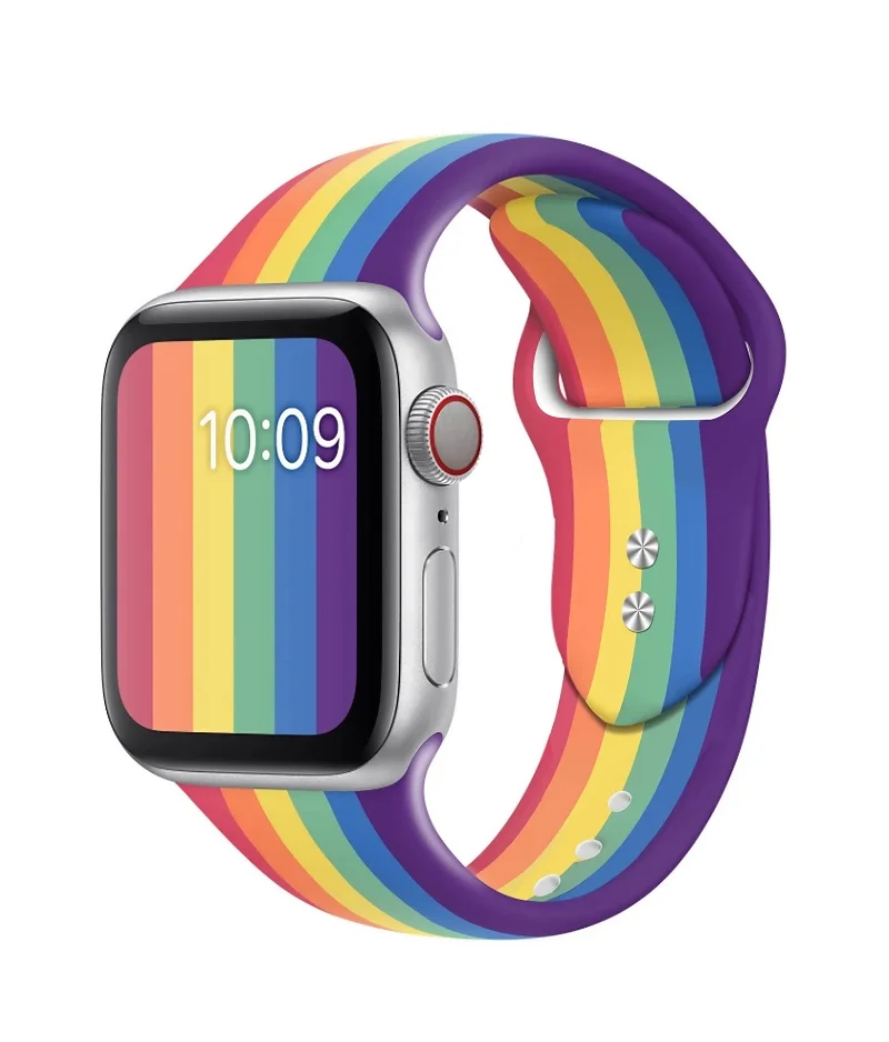 

For Apple Watch Band 1 2 3 4 5 Silicone Strap 42mm 38mm 44mm 40mm Rainbow Colors Sport Loop Watch Strap