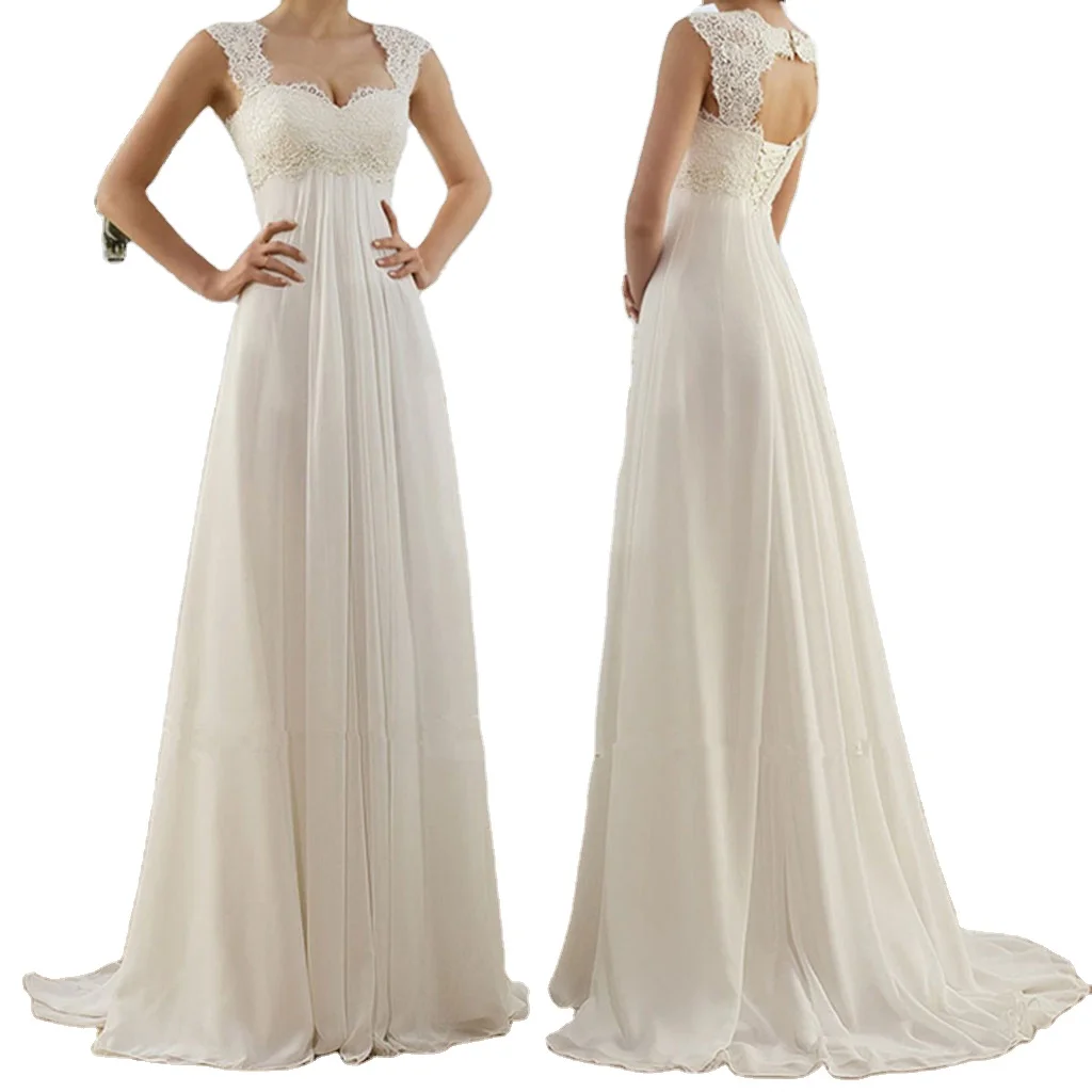 

2021 New Arrival Splice Floor-length Lace White Bodycon Elegant Wedding Long Dress Women