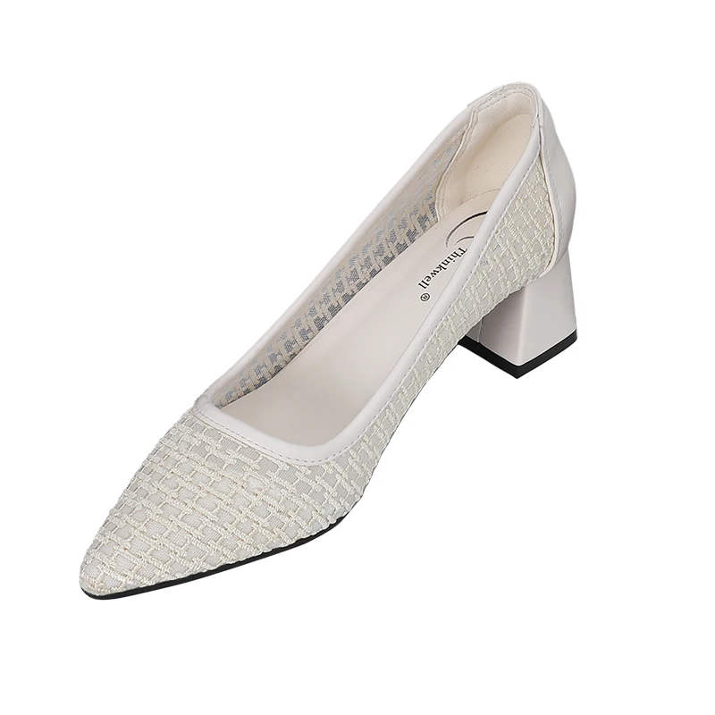 

Sexy white thick hoof heel pointed toe ladies dressing high heel shoes breathable professional office shoes for women 2021 new
