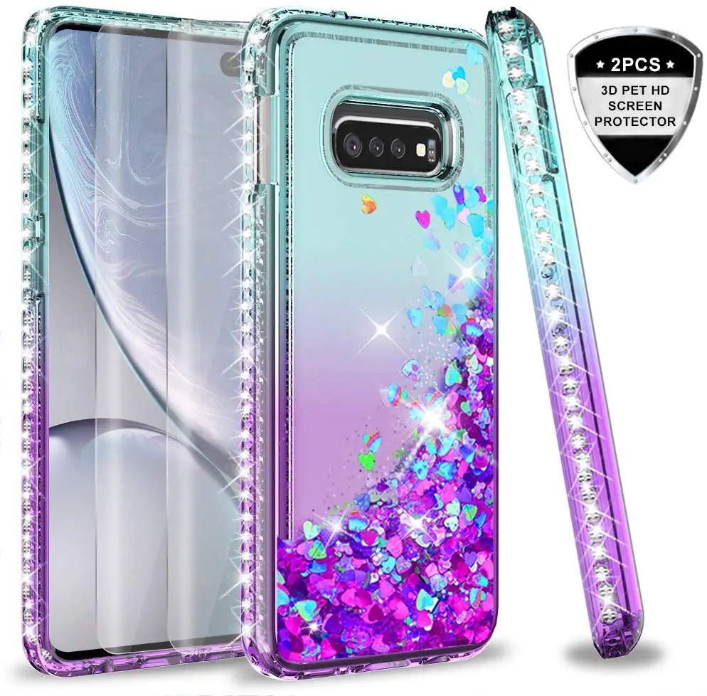 

LeYi For Samsung Galaxy S10e/S10 Lite Case with with 3D HD PET Screen Protector[2 Packs], Women Girl 3D Glitter Liquid TPU Clear