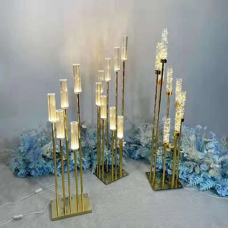 

The new 5/8 head step high metal iron candlestick aisle road guide lamp plum blossom pipe road lead wedding venue layout holder