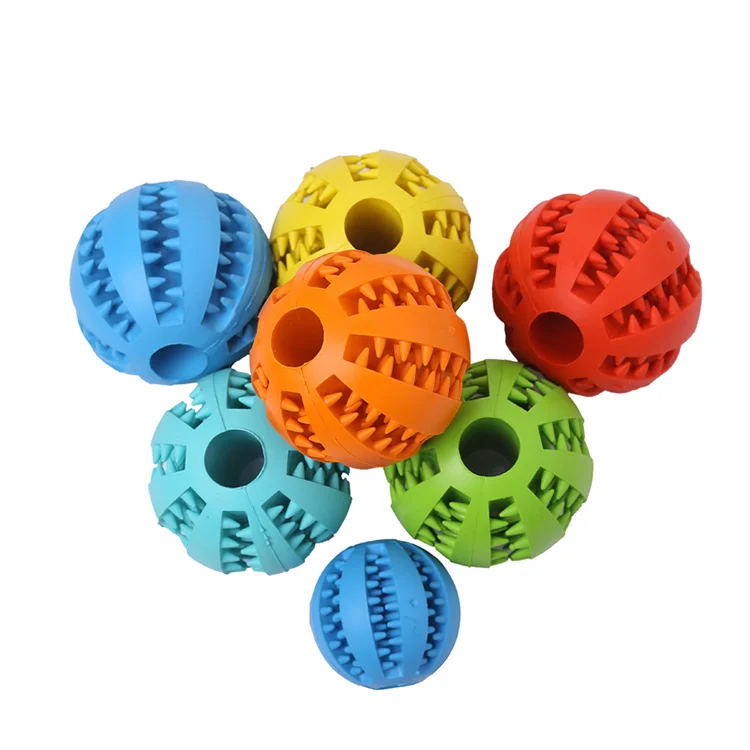 Wholesale Pet Leakage Food Ball Dog Chew Toy Natural Rubber Teeth Cleaning Pet Toys, Colorful