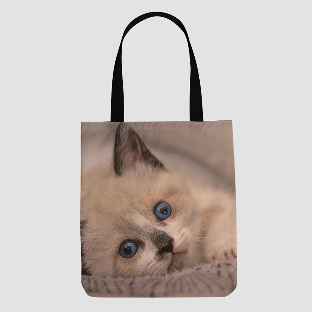 

custom logo cat image grocery laminated recycle supermarket folding cotton tote bag