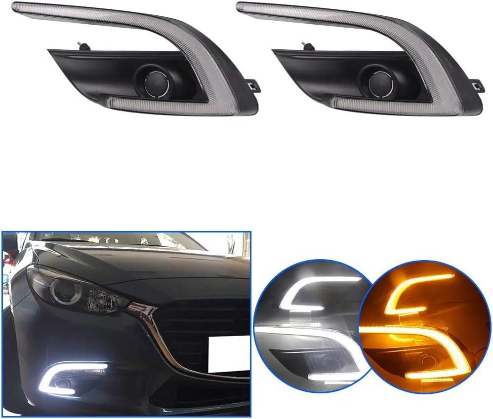 

Superbright LED Daytime Running Light DRL Fit for Mazda 3 Axela 17 Type B Turn Signal Fog Lamp Modified Accessory Two Color