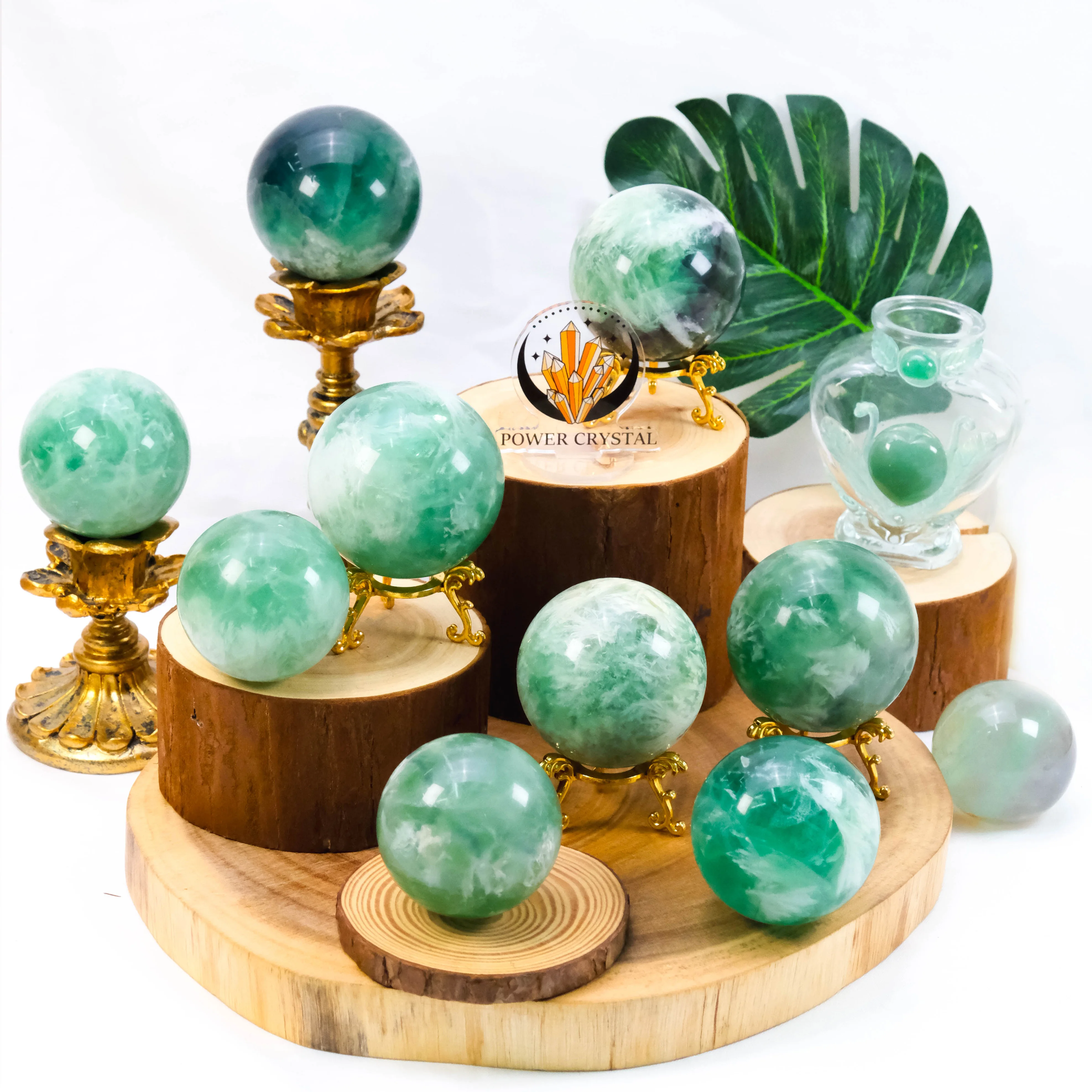 Feng Shui Snowflake Fluorite Quartz Crystal Ball Sphere  Healing Crystal Spheres for Unique Home Decor