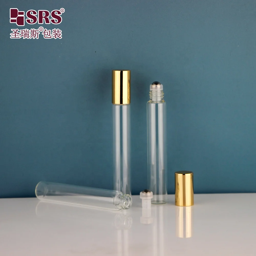 

Empty 10ml Transparent Glass Roller Bottle with Silver/Gold Aluminum Lid In Stock