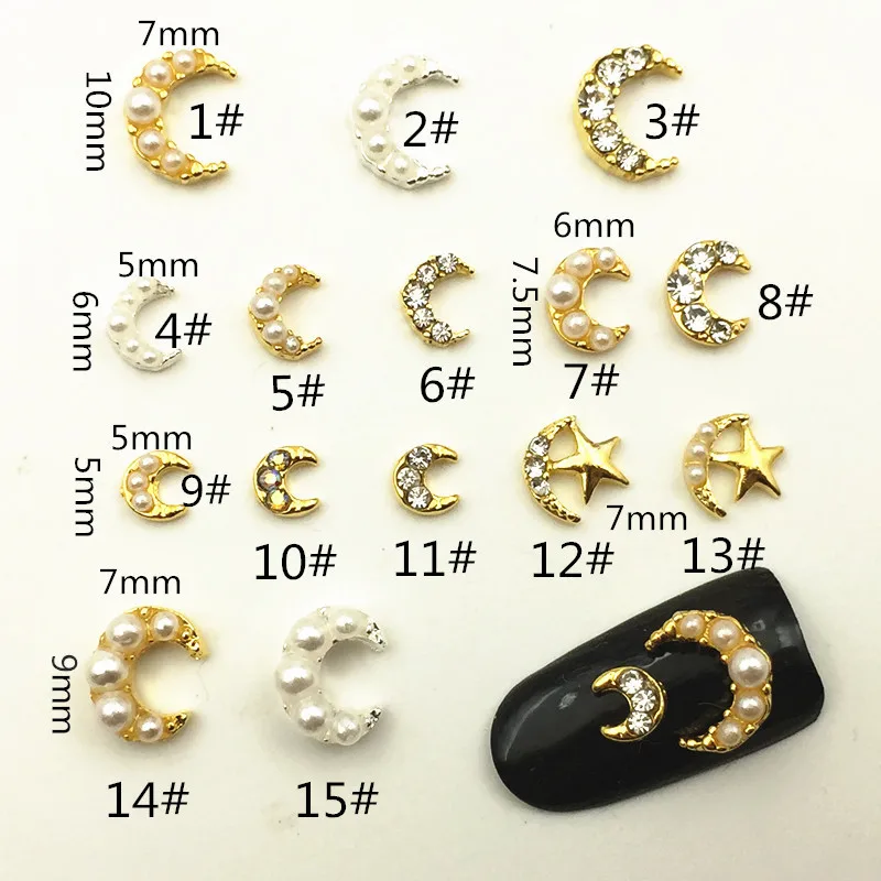 

100pcs/pack Korea Nail art Decorations Moon Crystal Pearl Nail Accessories DIY Alloy Nail Tips Supplies