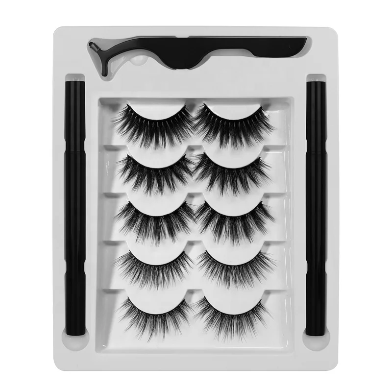 

5 Pairs 3D Natural Long Thick Criss Cross Handmade Faux Mink Eyelashes Accept OEM, Natural black