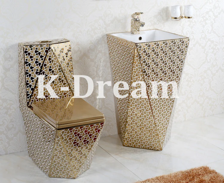 
Popular KD-23GBA electroplated hand wash basin golden with pedestal ceramic sink 