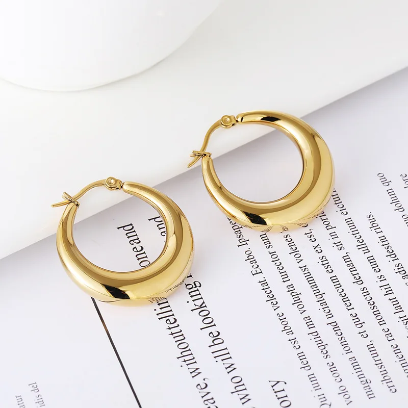 

Wholesale Simple Hollow Gold Stainless Steel Earrings Jewelry Women Fashion Silver Hoop Earrings, As the picture