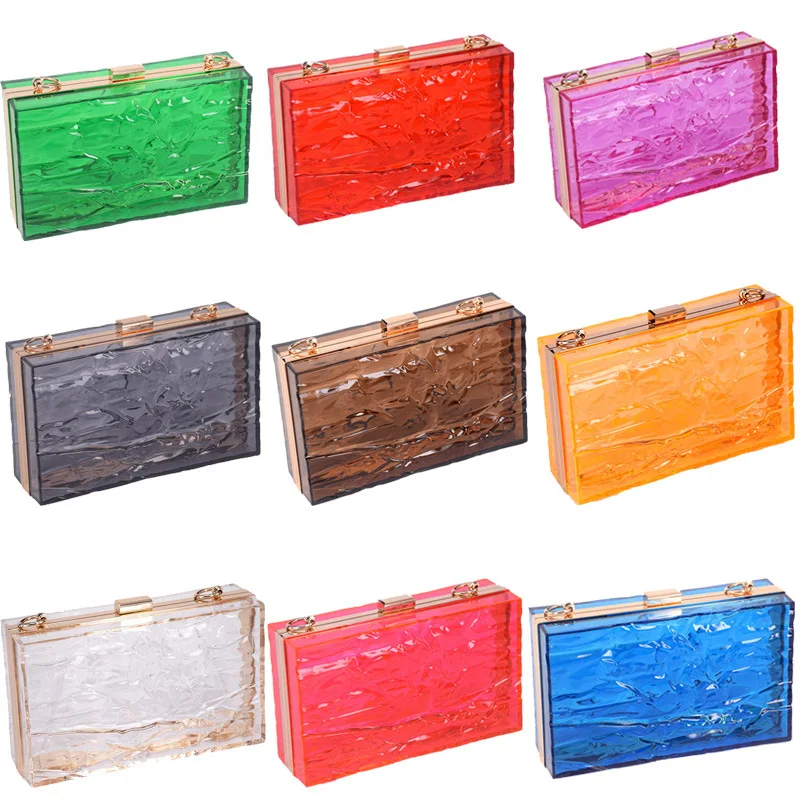 

New Trend Transparent Acrylic Bag Women's Crack Fashion Dinner Clutch Chain Messenger Small Square clutch purse