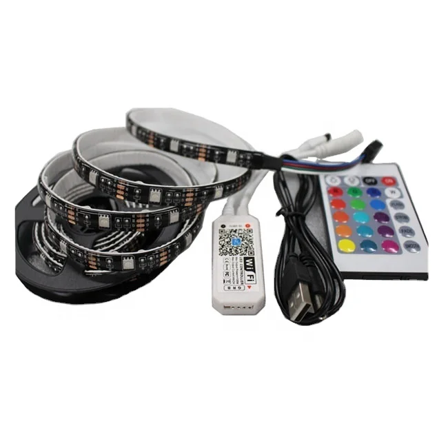 USB   wifi 5050RGB   microcontroller  30/60leds/mWaterproof IP65    5v  Led Strip Light with 24key IR Remote Control 2m kit