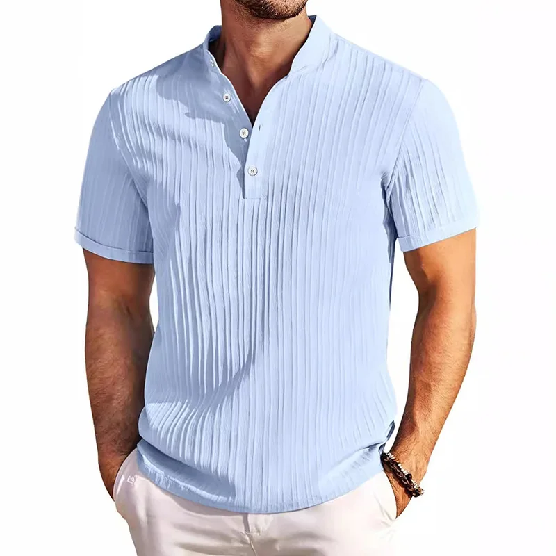 RNSHANGER Summer Trend Men's T Shirts Casual Retro Pullover Solid Color Henry Fashion Loose Men's T-shirt Street Hip Hop Tshirts