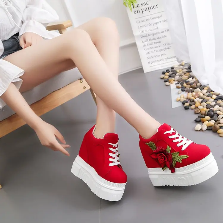 

2021 hot sale zapatos mujer Platform Sneakers 12.5cm Hidden Heel Shoes lace up Soft Women Chunky Sneakers