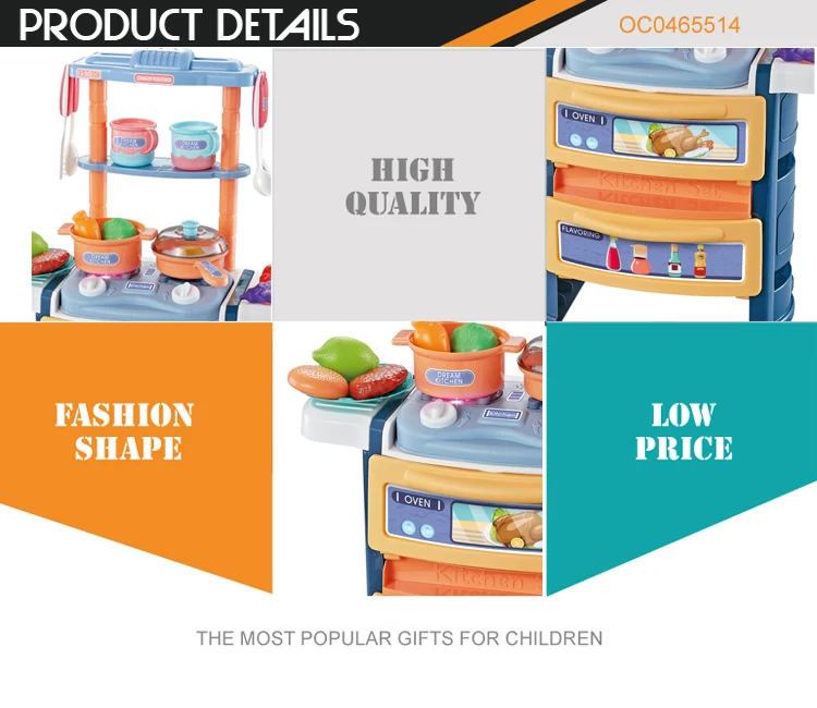 56cm Dining Table Blue Kitchen Set Toys For Kids With Light Sound 20pcs