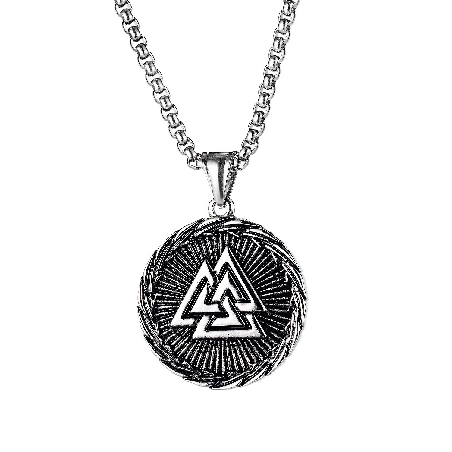 

Custom Rune Triangle Pendant Necklace Retro Vintage Ancient Silver Amulet Viking Jewelry Gift For Men Women Teen Boys