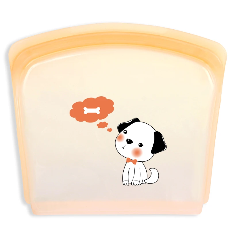 

BPA Free White Dog Pattern Silicone Bag Large Size 100% Food-grade Silicone Food Storage Bag, Light green, light blue, light pink, light gold, transparent or custom