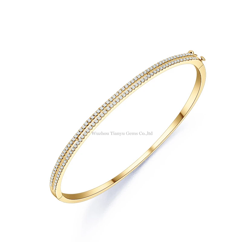 

Tianyu Gems Popular Design Rock Bangles 10k Yellow Gold Setting Moissanite Diamond Wristlet