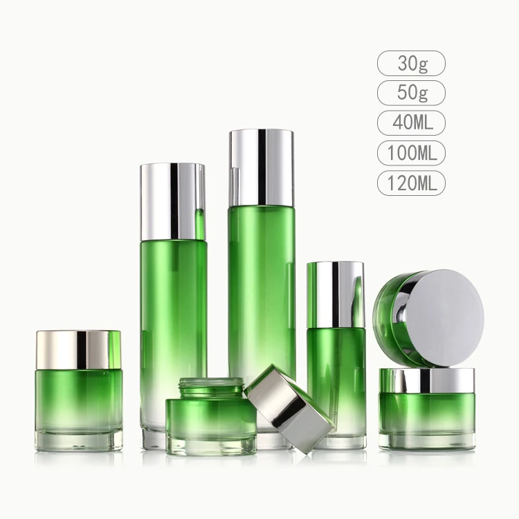 High Quality Green Glass Cosmetic Bottle Eco Skin Care Packaging Creams