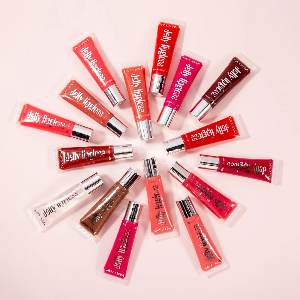 

Hot selling Handaiyan 12 colors soft tube clear lipgloss glitter shinning moisturize jelly lip gloss