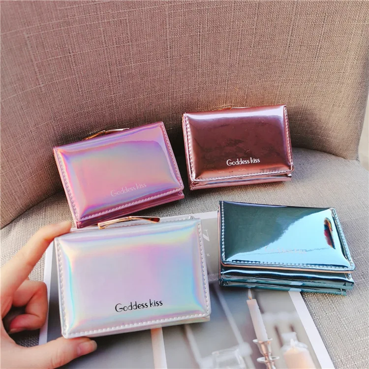 

2020 New Fashion Rainbow Lady Short Wallet Pu leather Laser Cartera Girl Purses For Women