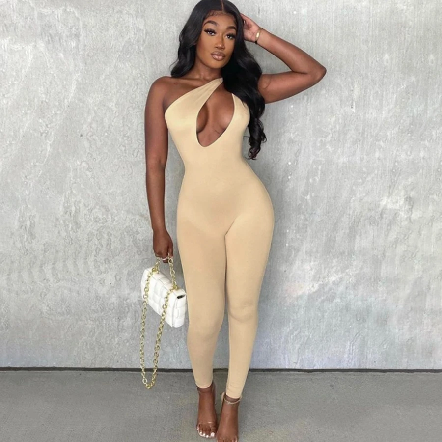 

K21Q00780 sexy hollow out one shoulder stretch sleeveless one piece 2021sporty yoga women Jumpsuits bodysuit