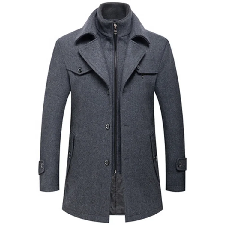 

Men's Woolen Coat Slim Fit With Detachable Collar Winter Long Coat, 4color