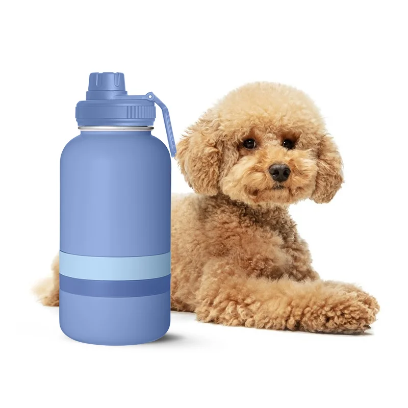 

2023 Hot sale Dog Travel Water Bottle 3 in1 pets Stainless Steel 32oz dog with two food containers feeder bowl