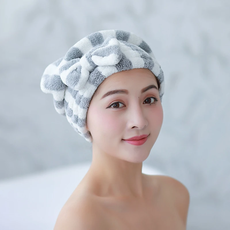 

Reusable Microfiber Super Absorbent Quick Drying packs Long Bow Custom Woman Elastic Bath Hair Shower Cap