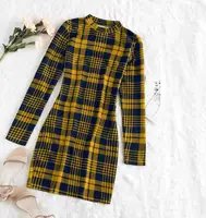 

Mock Neck Plaid Houndstooth Bodycon Office Dresses Women Formal