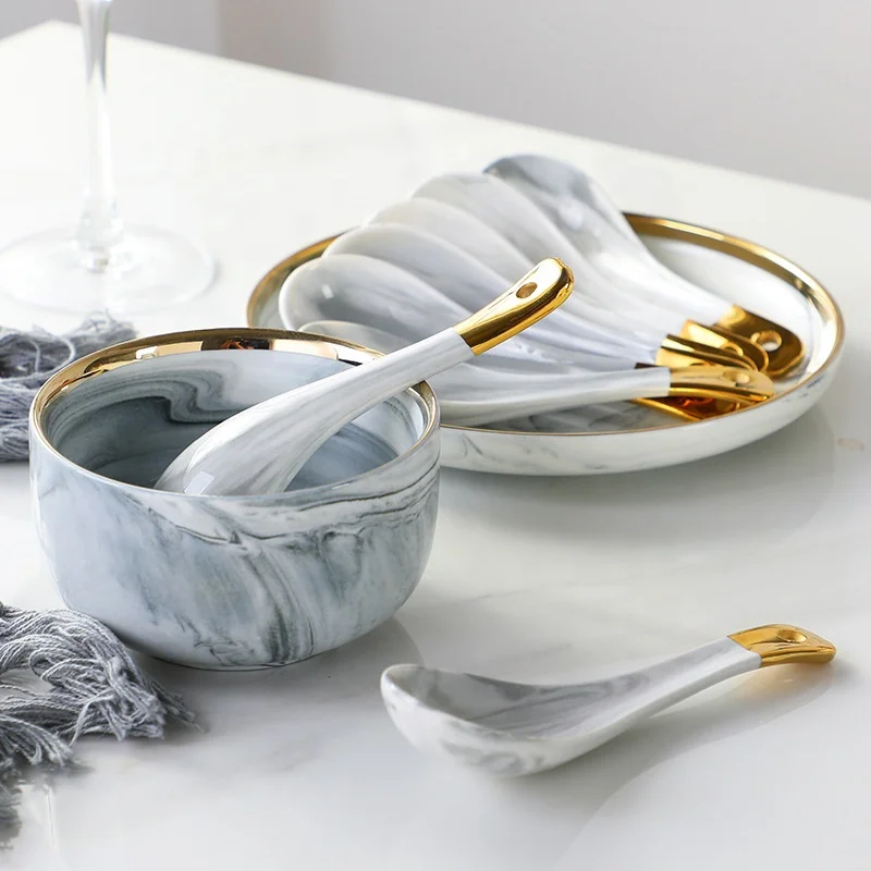 

Nordic Luxury Customized Plates Sets Dinnerware Ceramic Dinner Set Dinnerware Gold Rim Ceramic Tableware, As pictures