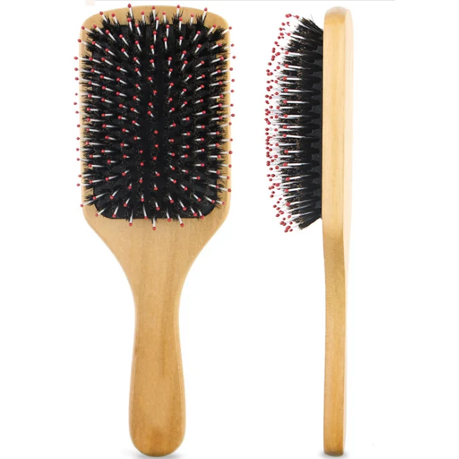 

Wood Handle Boar Bristle Mix Nylon Pin Hair Brush comb, Natural