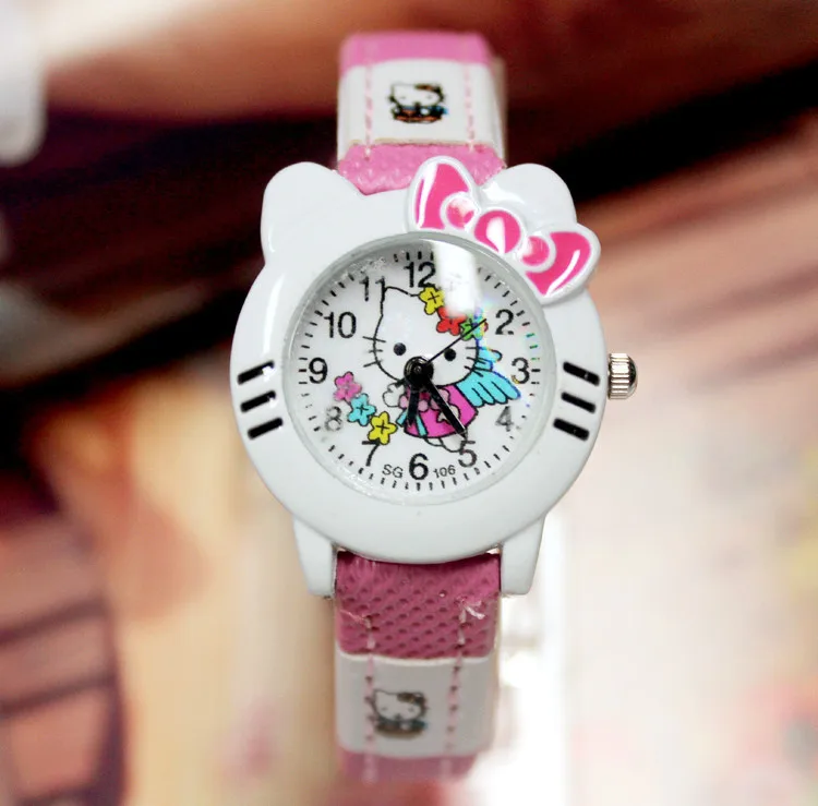 

Hello Kitty Colourful Printed strap Children watch Cartoon Analog Children Gifts for girls watch Leather Quartz Wrist Watches