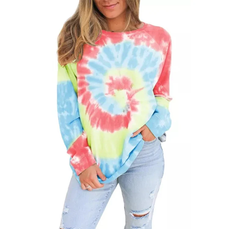 

drop shipping fashion spring clothing tie dye crew neck casual women sweatshirts without hood