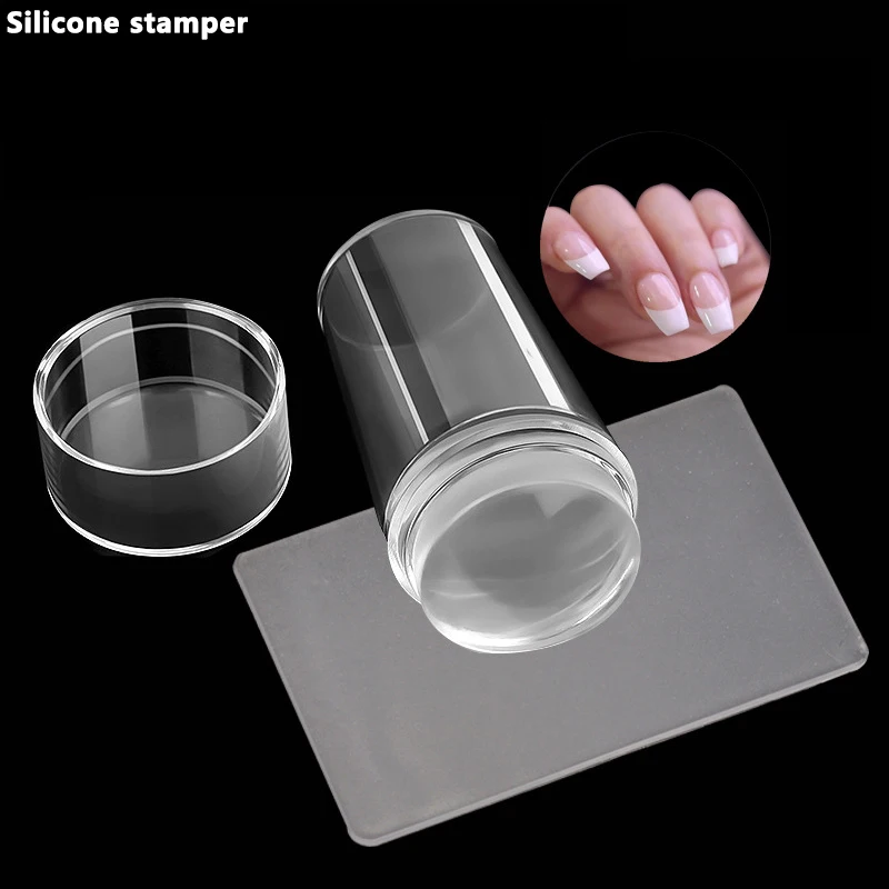 

2021 New Silicone French Nail Art Stamper Transparent 3D Stamping Nail Stamp Kit