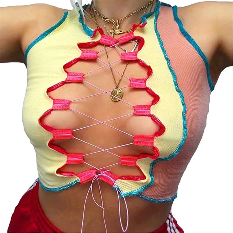 

2021 Amazon Best Seller Women Custom Sleeveless Cotton Low Cut Sexy Crop Tops summer top, Customized color