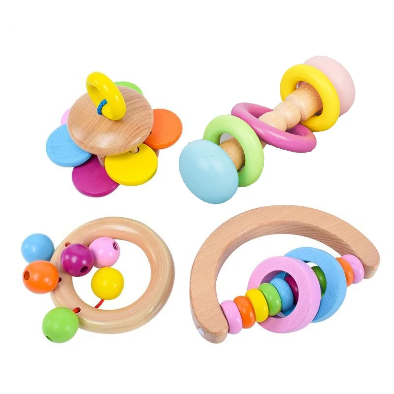 

High Quality Wood Baby Toys Rattles Baby Bed Hand Bell Rattle Toy Handbell Musical Wholesale Educational Toys Toddlers Rattles