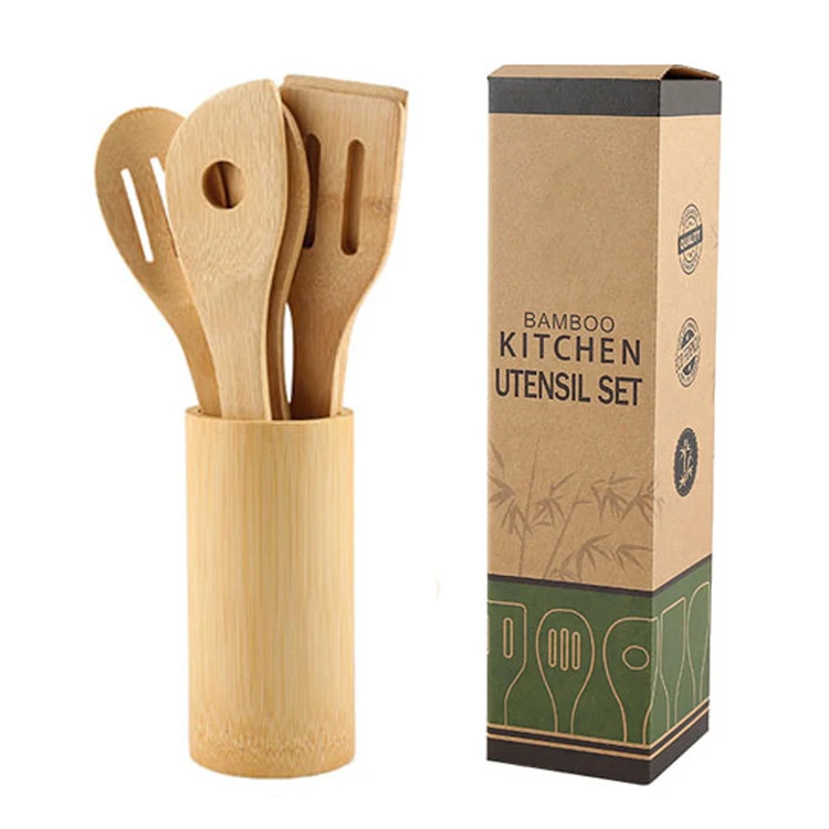 

Eco friendly customized kitchen wooden serving tools set spatula spoon cooking bamboo utensils, Natural