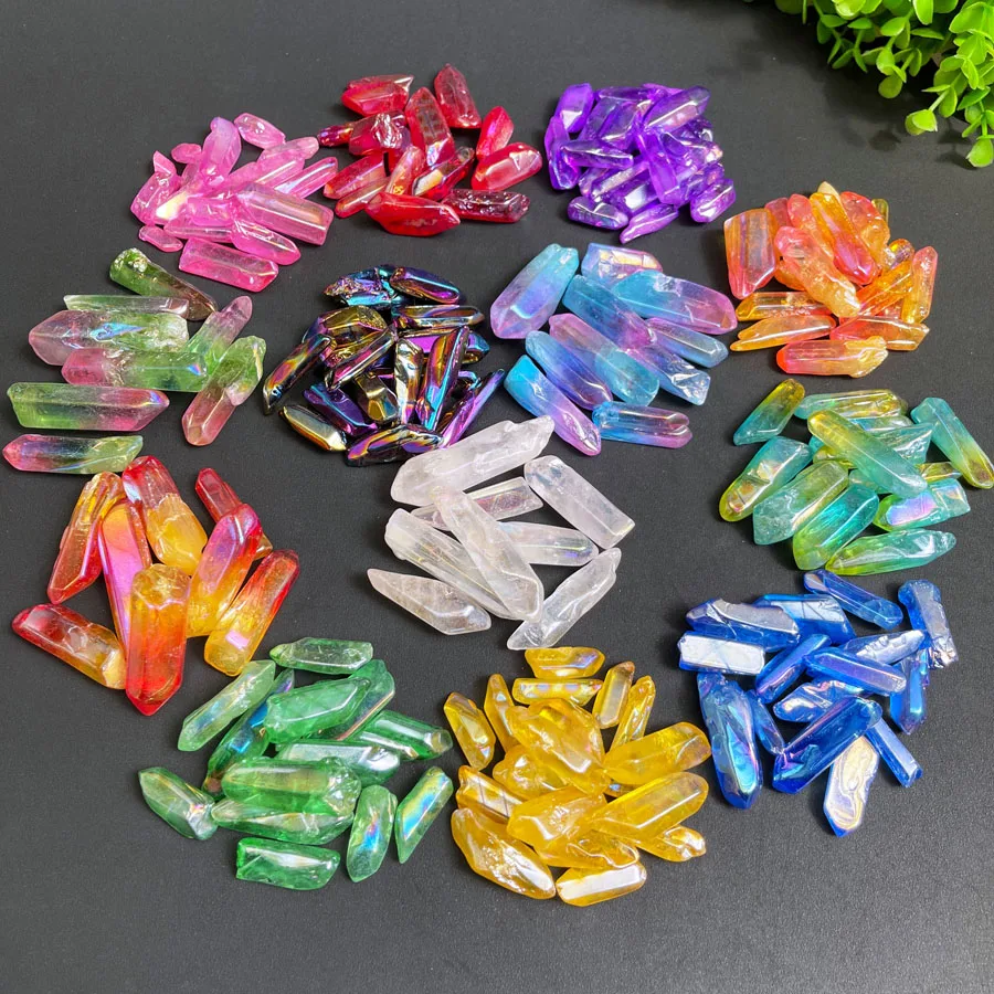 Wholesale Mixed 10 Colors Aura Crystal Points Meditation Wand Healing Crystal Aura Quartz Point