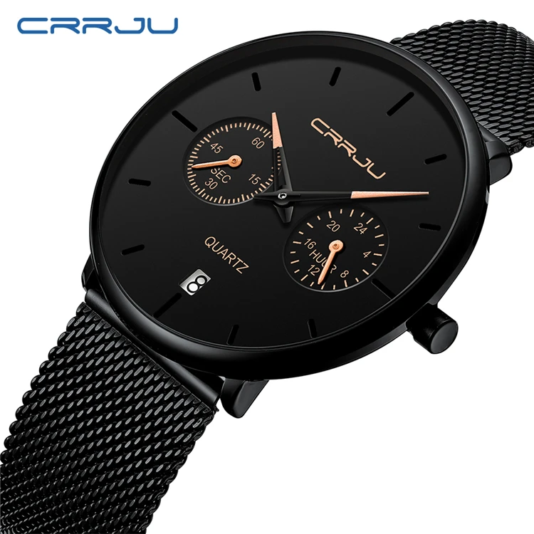 

CRRJU 2162 Full Steel Casual Waterproof Watch For Man Sport Quartz Watch Men's Dress Calendar Watch Hot Sale